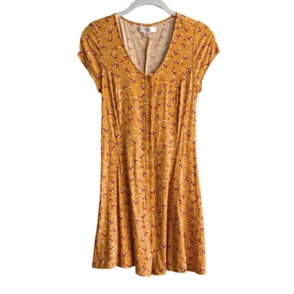 Band of Gypsies Button Down Mini Dress Lace-up Back Mustard Yellow Size XS